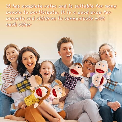 6 Pcs Family Hand Puppets 12 Inch Grandparents, Mom & Dad, Brother & Sister Plush Hand Puppet Toys Role-Play Toy Puppets for Kids Storytelling Imaginative Pretend Play Teaching Preschool(6 Family A) thumbnail 7