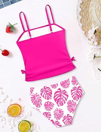 Girls Tankini Swimsuits Two Piece Bathing Suit Drawstring Swimwear Set for Girls 7-18 Years thumbnail 6