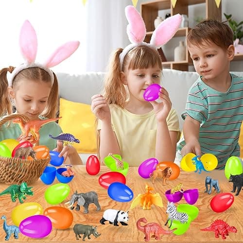 OCHIDO 24 Pack Prefilled Easter Egg With Animal Dinosaur Toy, Easter Basket Essentials Easter Basket Stuffers for Kids, Easter Egg Hunt Game, Easter Party Favor Classroom Rewards thumbnail 4