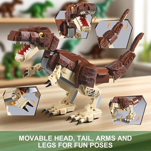 QUENTINAG 910-Piece Dinosaur Toy Building Sets, T.rex & Velociraptor Building Kits for Kids, Fun Build-Two-Dinos World for Boys and Girls Ages 6+, Gift Ideas for Birthdays and Christmas thumbnail 7