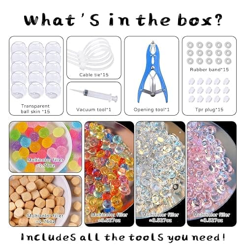 Anergoo DIY Stress Ball Making Kit-Easy DIY- 15 TPR Skins, Total 14oz of Various fillers, Create ASMR Anxiety Relief Toys, Handmade Squishy Stress Balls, Squishy Maker,Self-Care Gifts for Women thumbnail 2