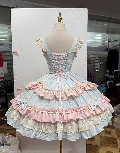 Smiling Angel Sweet Lolita Dress Pink Layered Ruffle Dress with White Lace Trim and Bows Cosplay Costumes thumbnail 2