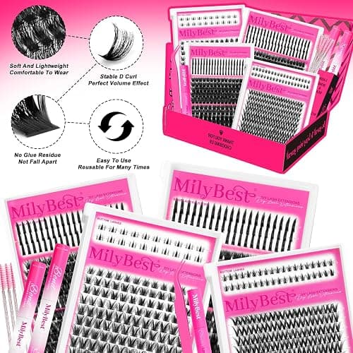 MilyBest 792pcs 4 Styles Lash Clusters Kit with Spikes and Bottom Lashes | Wispy volume bulk individual eyelash extensions with 2 bond and seal glue for DIY mix-and-match lash maps, manga makeup thumbnail 6