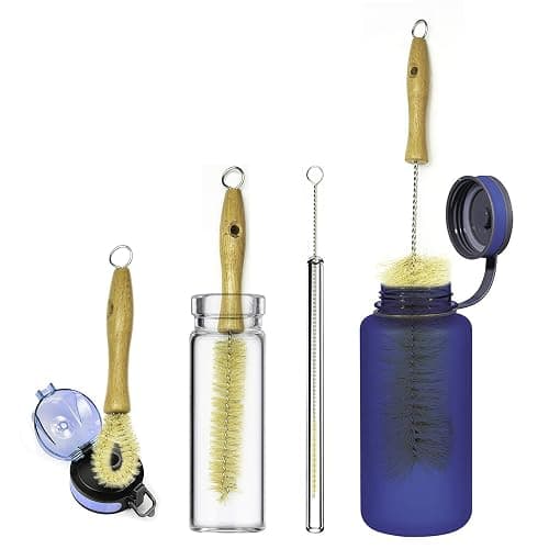 All Natural Bottle Brush and Straw Set (NO Plastic) Sisal Bristles and Wood Handle Bottle Cleaners for Washing Narrow Beer Bottles, Sports/Water Bottles, Tumbler, Kettles, Lid Brush, Long Straw Brush thumbnail 7