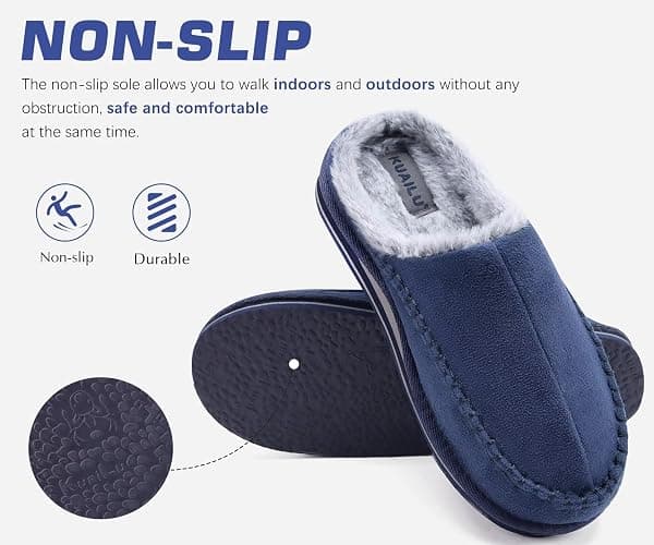KuaiLu Mens Clog Slippers with Arch Support Suede Faux Fur Memory Foam Warm House Shoes Comfortable Slip-on Mans Bedroom Indoor Outdoor Slippers Rubber Sole thumbnail 7