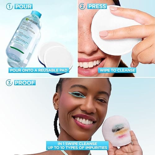 Garnier Micellar Water For Waterproof Makeup, Hydrating Facial Cleanser & Makeup Remover, Suitable for Sensitive Skin, Vegan, Cruelty Free, 13.5 Fl Oz (400mL), 1 Count thumbnail 9