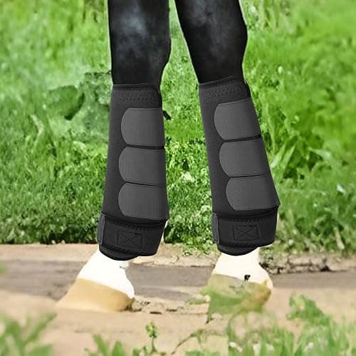 AccompMe Horse Boots Splint Boots for Horses Set of 4 Protective Boots Lower Limb Brushing Horse Boots Reusable Front Hind Leg Protection Gear (Black, Medium) thumbnail 5