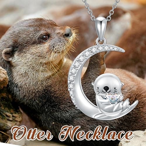 PROESS Animal Birthstone Necklace 925 Sterling Silver Otter/Axolotl/Hippo Pendant Necklace Animal Birthstone Jewelry Gifts for Women thumbnail 2