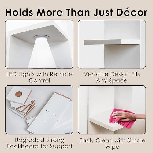 home stuff Lack Wall Shelf Unit with Extra Strong Backboard, Versatile 7 Tier Shelf Unit, White Lack Wall Shelf, Display Floating Shelf with LED Remote Control Light (White) thumbnail 6