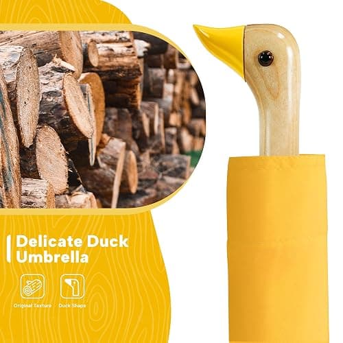 LEAGERA Compact Small Umbrellas for Rain&Sun, Cute Design Duck Head Umbrella for Girls Gifts, 8 Ribs Folding Umbrella with Wooden Handle thumbnail 6