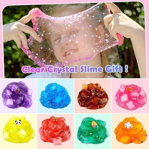 9 Pack Christmas Jelly Cube Clear Fluffy Slime Making Kit Party Favor, Crunchy Crystal Slime Charms for Girls and Boys, DIY Birthday Boba Slime for Kids, Bag Fillers Soft Non-Sticky Stress Relief Toys thumbnail 3