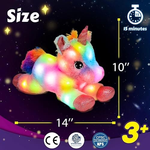 Easfan LED Unicorn Plush Light-up Stuffed Animal with Colorful Night Lights Glow in The Dark Birthday Festival for Kids Toddlers Girls Rainbow,10” thumbnail 3
