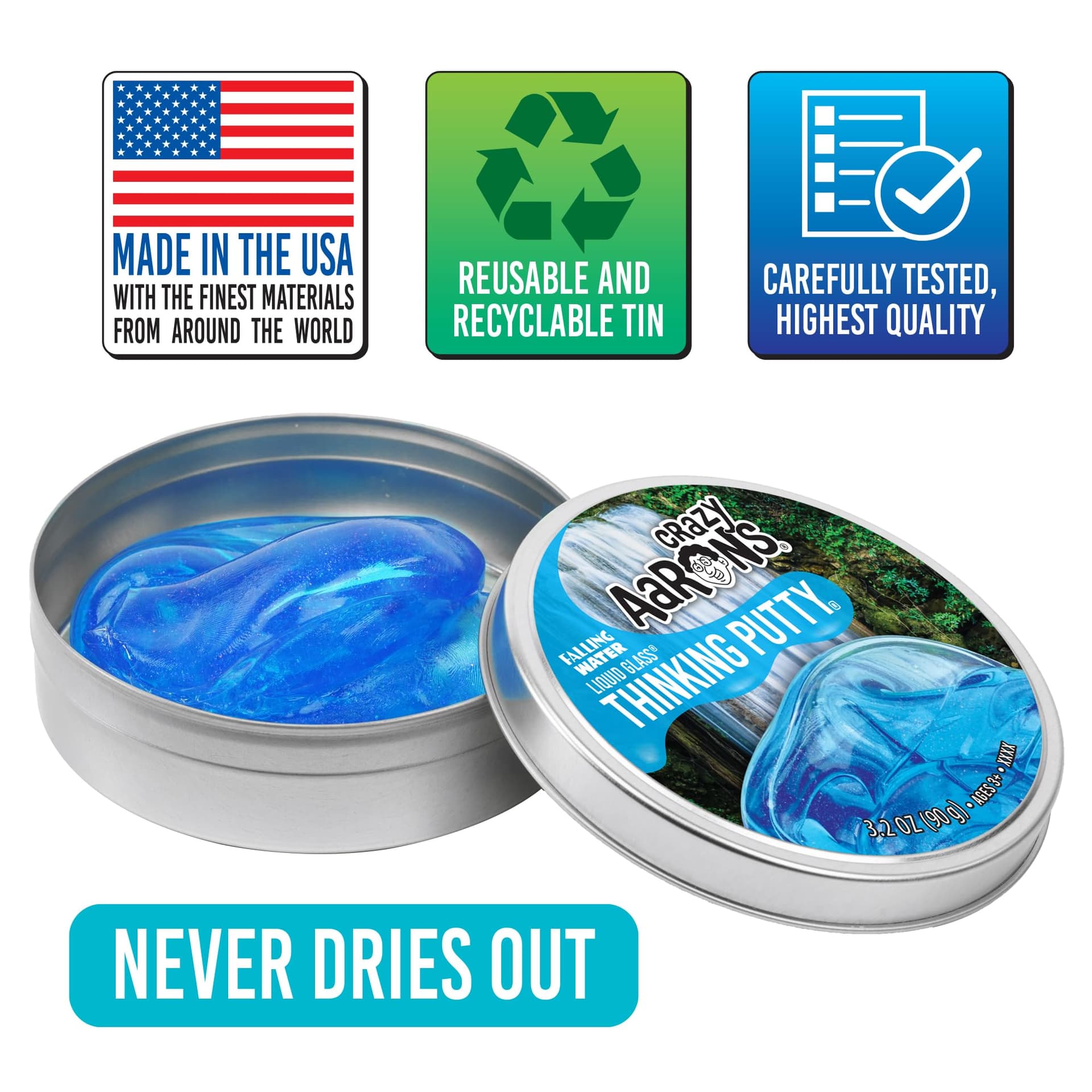 Crazy Aarons Thinking Putty 4-Inch Tin Liquid Glass Falling Water Thinking Putty Blue thumbnail 6