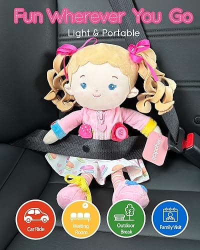 LeyaDoll Soft Bady Educational Soft Baby Doll(16''), Learning Sensory Doll for Toddlers, Montessori Toys for 2-Year-Old Girls Christmas, Birthday Gifts, Plush Doll with Button-Busy Cupcake-Girl thumbnail 4