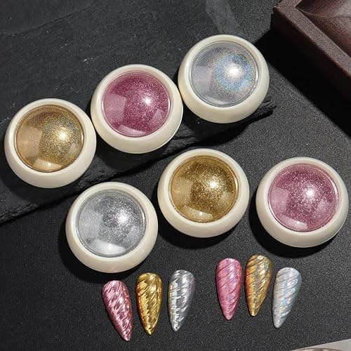 6 Jars Gold Silver Chrome Nail Powder, Holographic Unicorn Iridescent Nail Chrome Powder, Metallic Mirror & Laser Effect Glitter Pigment for Aurora Mermaid Nails, Resin Crafts & DIY Nail Decorations - Image 1
