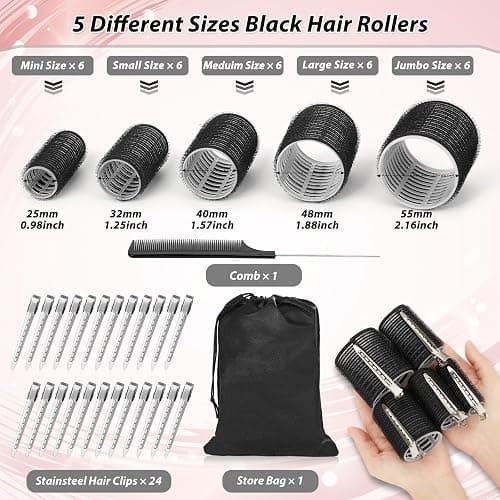 Thrilez 56PCS Hair Curlers Rollers with 5 Sizes 55mm 48 mm 40 mm 32 mm 25mm Jumbo Large Medium Small Rollers for Long Medium Short Thick Fine Lift Curler Volume, Hair Roller Set for DIY Hairdressing thumbnail 2