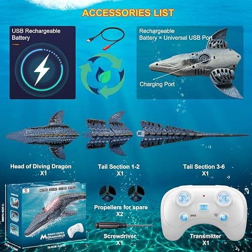 Remote Control Mosasaurus Dinosaur Toys for Boys Kids, Rechargable Swimming Pool High Simulation Toys, Electric RC Sea Monster with Light & Spray Water Birthday Gift for Ages 3 4 5 6 7 8 9 thumbnail 5