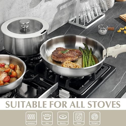 KOCH SYSTEME CS 7 Piece Stainless Steel Cookware Set, Stainless Steel Pots and Pans Set, Stainless Steel Pan with Detachable Handle, Kitchen Set, Induction Compatible, Dishwasher & Oven Safe - 7 PCS thumbnail 5
