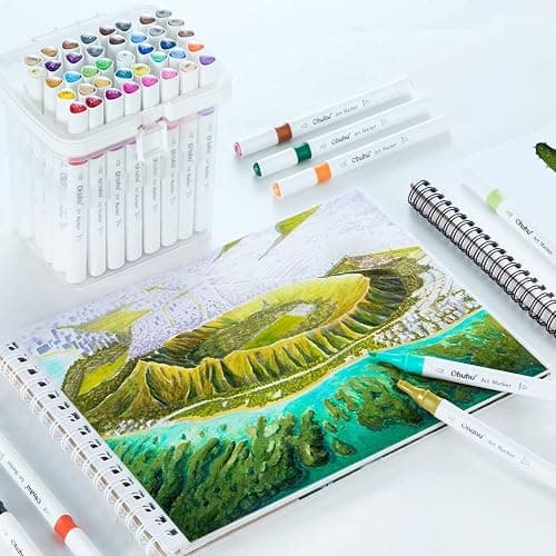 Ohuhu Markers, 48-color Double Tipped Alcohol Markers, Chisel & Fine Alcohol-based Art Marker Set for Adults Coloring Illustration, Great Value Pack for Students' Art Class, Better Designed Grip thumbnail 2