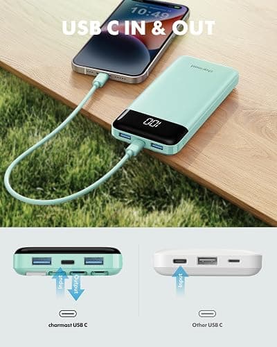 charmast Portable Charger with Built in Cables, Power Bank with Cords Wires, Slim 10000mAh Travel Battery Pack 6 Outputs 3 Inputs 5A Fast Charging for Samsung Google Pixel LG Moto iPhone iPad thumbnail 8