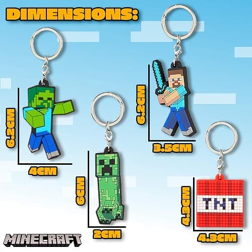 Minecraft Kids Keyrings and Silicone Wristband Set - Creeper Key Chain Set of 4, Collectables Gaming Gifts thumbnail 6
