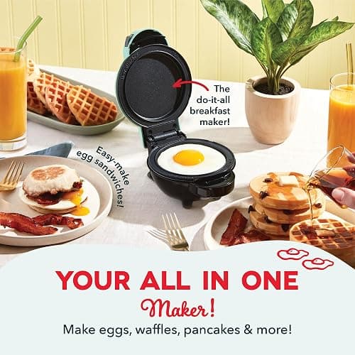 Dash MultiMaker® Mini System - Compact Waffle Maker for Family Breakfasts - Removable Griddle Plates & nonstick surface - 6 Plates - Aqua thumbnail 4