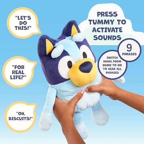 Bluey Talking Plush Toy, 13” Bluey Toys Plush Stuffed Animal, Singing Dog Toys for Kids with 9 Different Phrases, Musical Talk Back Toy Gift for Kids - Bluey thumbnail 7