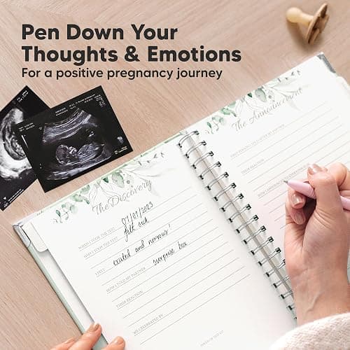 Pregnancy Journal for First Time Moms Gifts - 90 Pages Hardcover Pregnancy Memory Book, Beautiful & Cute Baby Book Keepsake, Ultrasound Baby Scrapbook, Mom To Be Gift (Sage) thumbnail 5