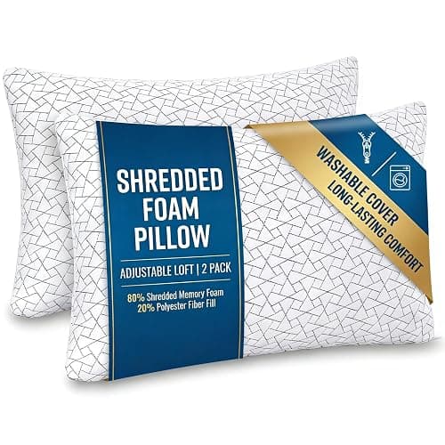 Meoflaw Adjustable Memory Foam Pillows: 2 Pack Queen Size Shredded Foam Bed Pillow for Sleeping with Removable & Washable Pillowcase for All Sleep Positions - Image 1