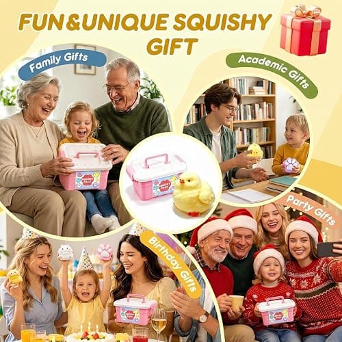 13 Pack Taba Squishy Fun Box Toys Set kit, Cheap Squishies Stress Relief Toys Party Favors for Kids 4-8 8-12, Chick Hamster Paw Strawberry Squishy Squeezee Fidget Toys for Kids thumbnail 7
