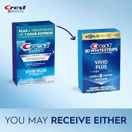 Crest 3D Whitestrips Vivid Plus, Teeth Whitening Strip Kit, 10 Treatments + 2 Bonus Treatments (Each with 1 Upper/1 Lower Strip), 24 Strips, 8 Levels Whiter, Teeth Whitening Kit thumbnail 2