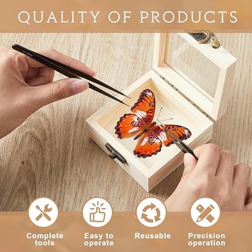 Spiareal 55 Pcs Insect Specimen Tools Kit Include 3.54 x 3.54 x 1.77 in 8 Pcs Display Case Box 6 Foam Pinning Board 3 Tubes Pins 6 Tweezers Butterfly Insect Pinning Kit Entomology Collection Supplies thumbnail 4