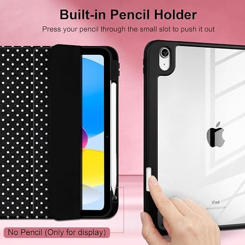 MEEgoodo Case for iPad A16 11th Generation 11 inch 2025/10th Gen 10.9 inch 2022, Cover with Transparent Acrylic Back Shell,Tablet Case with Pencil Holder+Auto Wake/Sleep+ Stand, White Polka Dot thumbnail 4