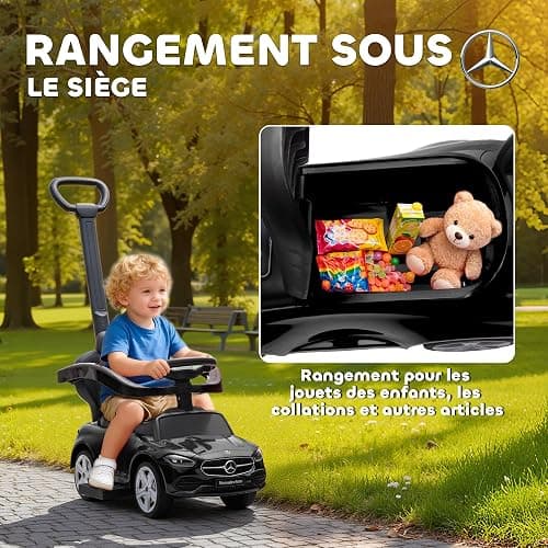 AIYAPLAY Porteur Enfants Mercedes-Benz sous Licence Voiture à Pousser Noir | Porteur Bébé 2 en 1, Poignée Amovible, Garde-Corps, Espace de Rangement, Klaxon et Volant, Enfants 18 à 36 Mois thumbnail 6