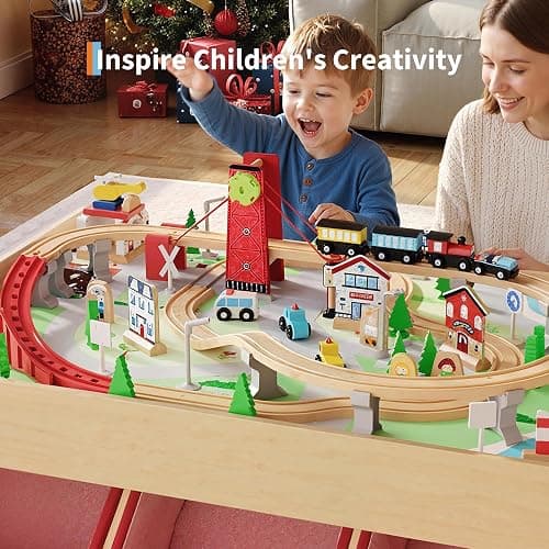 Garvee 92 Pieces Wooden Train Table for Kids | Ages 3+ thumbnail 4
