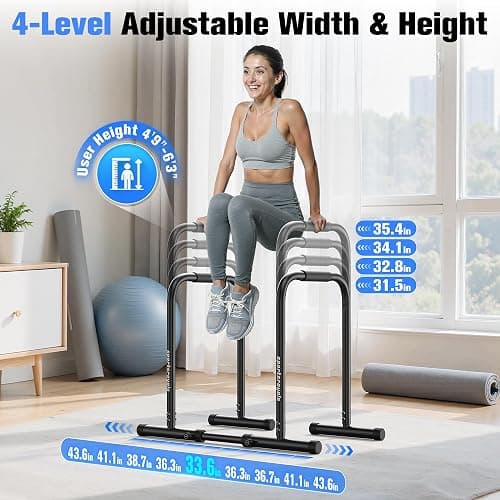 Sportsroyals Adjustable Dip Bar Station, Heavy Duty Parallette & Parallel Bars, 400LBS Stable Dip Stands for Home Gym, Calisthenics & Upper Body Workout Equipment thumbnail 5