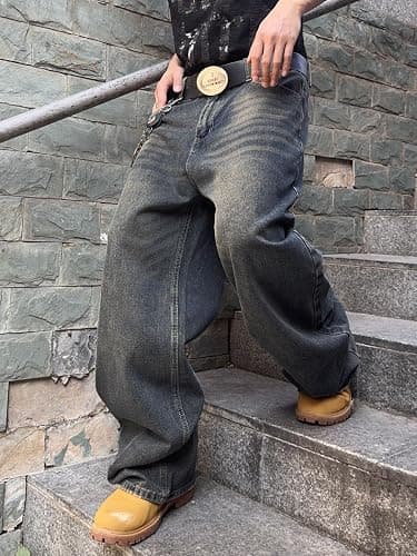 DFGIGT Mens Streetwear Hip Hop Baggy Jeans Wide Leg Skater Denim Pants Loose Long Trousers thumbnail 3