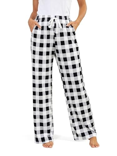 SEVEGO Tall Women's 32"/34"/36" Inseam Flannel Pajama Pants Stretch Drawstring Waist Lounge Sleep Bottoms with Pockets - Image 1