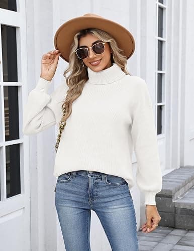 Zeagoo Women's Turtleneck Sweater 2025 Fall Winter Chunky Knit Sweaters Casual Side Slit Pullover Jumper Top thumbnail 3
