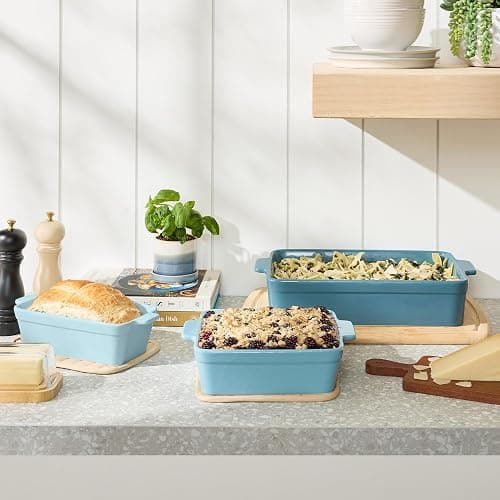 Best Choice Products Set of 3 Large Serving Trays, Party Platters and Ceramic Non-Stick Bakeware For Appetizers, Charcuterie, Snack, Dessert, Casserole, Sour Dough Bread Loaf - Cornflower Blue thumbnail 8