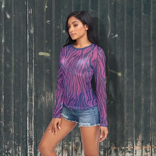 Gugusary Women's Long Sleeeve Mesh Shirts Red Heart Tops See Through Going Out Blouses Sexy Slim Fit T Shirt S thumbnail 3