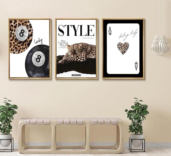 Trendy Leopard Set of 3 Canvas Wall Art Preppy Room Aesthetic Cheetah Cheetah posters Prints Funky Lucky 8 Ball Wall Decor Pictures for Girls Bedroom Apartment Dorm Unframed Decoration thumbnail 6