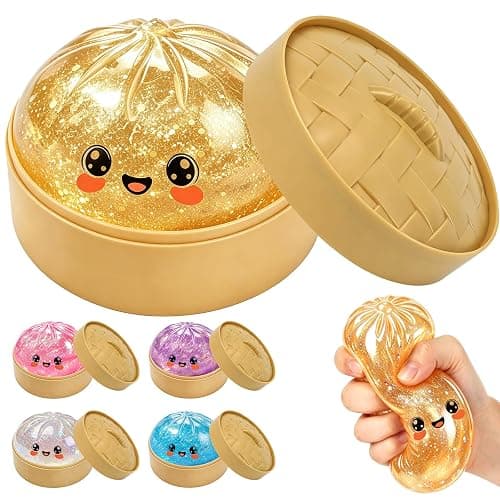 Colorful Glitter Squishy Toy with Box, Giant Crazy Squishy Toys, Stretchable Squishies Squeeze Stress Balls Fidget Sensory Squishy for Holiday (Gold) - Image 1