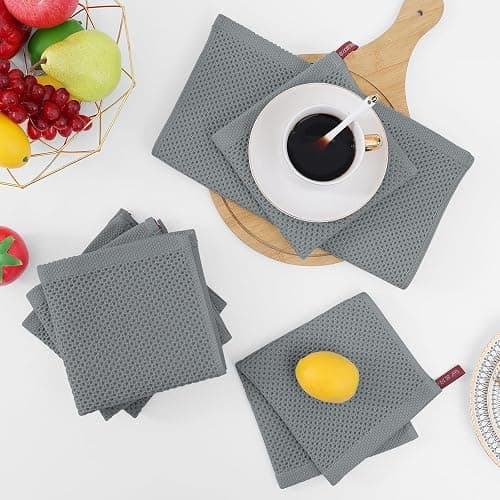 Homaxy 100% Cotton Waffle Weave Kitchen Dish Cloths, Ultra Soft Absorbent Quick Drying Dish Towels, 12 x 12 Inches, 6-Pack, Grey thumbnail 7