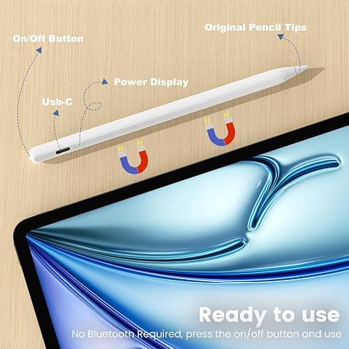 Pencil for Apple iPad 9th&10th Generation, Fast Charge Stylus Pen for 2024-2018 iPad 10/9/8/7/6th Generation, Air 11"/13" M2/5th-3rd, Pro 13"/11"/M4/12.9", Mini 6/5th, Palm Rejection, Tilt Sensitivity - White thumbnail 5