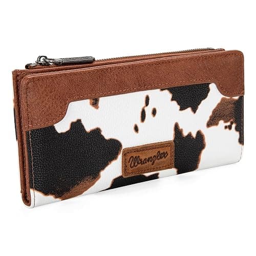 Wrangler Cow Print Wallets Womens Bifold Credit Card Wallet Women's Wallets, Card Cases & Money Organizers Brown Wallet for Women Ladies Female Cash Wallett with Smooth Zipper thumbnail 4
