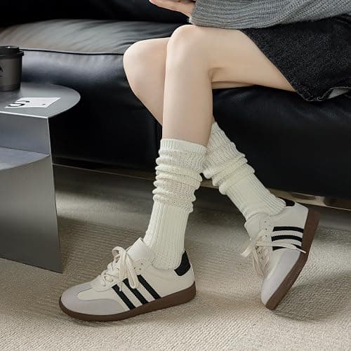 COZYOFFI Womens Slouch Long Socks: 4 Pairs Boot Socks Pairs with Sneakers - Knit Ribbed Fabric thumbnail 3