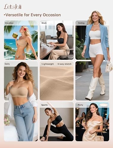 LetsJoli Push Up Strapless Bras for Women Supportive Bandeau Bra Non Slip Wireless No Underwire Padded Tube Bra thumbnail 6