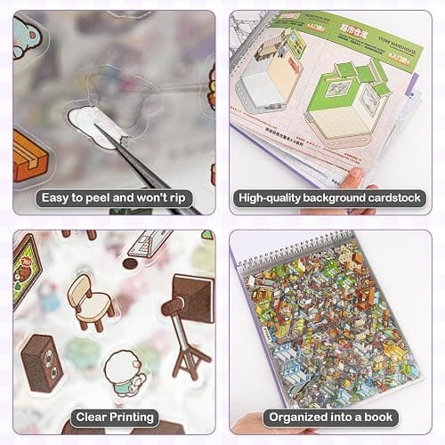 Dizdkizd 3D Sticker Scene Book, 12 Cute Miniature Scenes House Stickers Easy-Peel Pre-Cut DIY Crafts for Adults Kids, Calming Stress Relief Party Favors Fun Activity thumbnail 6