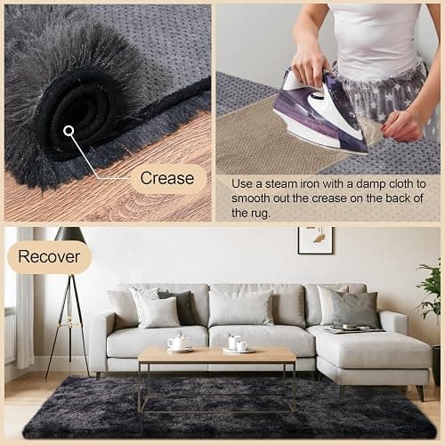 Mugorn Area Rugs 9x12 Living Room, Large Fluffy Rugs for Bedroom, Soft Carpet Shag Kids Room Rug, Non-Slip Fuzzy Rugs Indoor (Black Grey Tie-Dyed, 9ft x 12ft) thumbnail 4